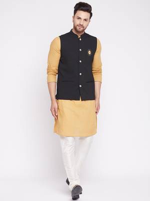 Black plain woolen blends nehru jacket 2