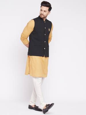 Black plain woolen blends nehru jacket 3