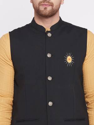 Black plain woolen blends nehru jacket 5