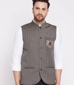 Brown plain woolen blends nehru jacket