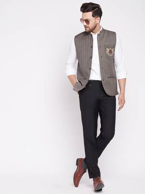 Brown plain woolen blends nehru jacket 2