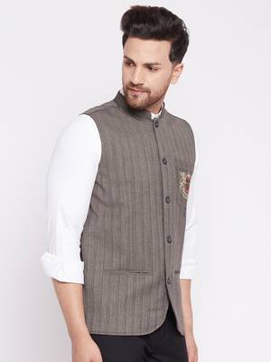 Brown plain woolen blends nehru jacket 3