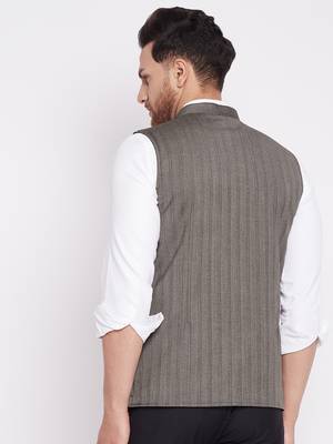 Brown plain woolen blends nehru jacket 4