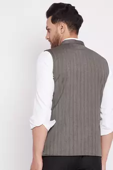 Brown plain woolen blends nehru jacket