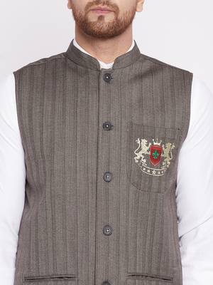 Brown plain woolen blends nehru jacket 5