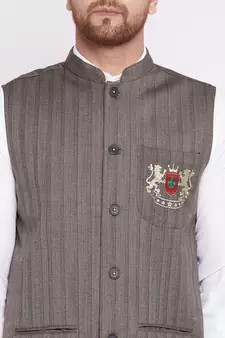 Brown plain woolen blends nehru jacket