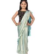 Green self design polyester stitched lehenga