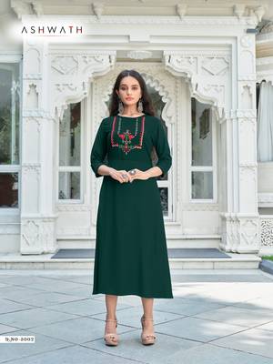 Dark-green embroidered rayon embroidered-kurtis 1