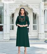 Dark-green embroidered rayon embroidered-kurtis