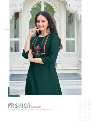 Dark-green embroidered rayon embroidered-kurtis 2