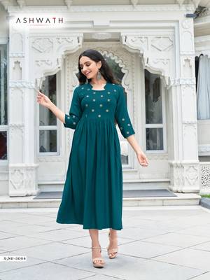 Teal-green embroidered rayon embroidered-kurtis 1
