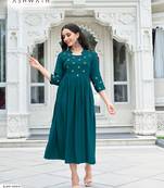Teal-green embroidered rayon embroidered-kurtis