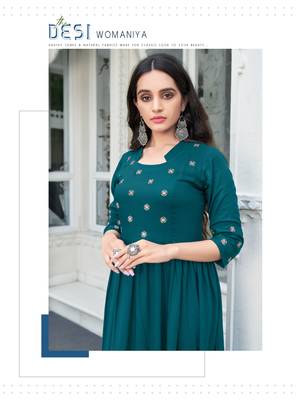 Teal-green embroidered rayon embroidered-kurtis 2