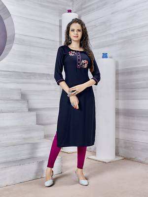 Dark-blue embroidered rayon party-wear-kurtis 1