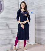Dark-blue embroidered rayon party-wear-kurtis