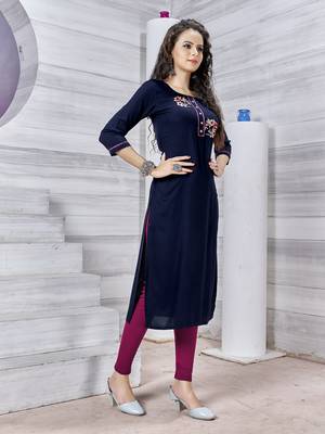 Dark-blue embroidered rayon party-wear-kurtis 2