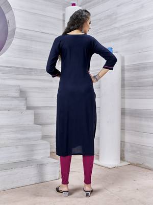 Dark-blue embroidered rayon party-wear-kurtis 4