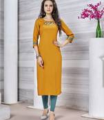Yellow embroidered rayon party-wear-kurtis