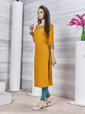 Yellow embroidered rayon party-wear-kurtis 2