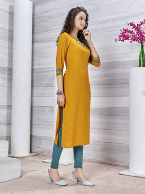 Yellow embroidered rayon party-wear-kurtis 3
