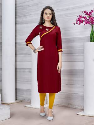 Maroon embroidered rayon pakistani-kurtis 1