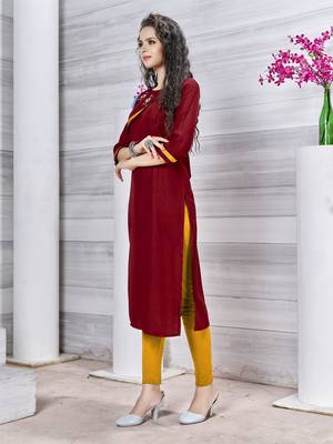 Maroon embroidered rayon pakistani-kurtis 3