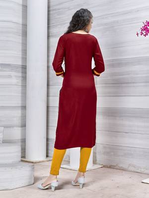 Maroon embroidered rayon pakistani-kurtis 4