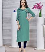 Teal-blue embroidered rayon pakistani-kurtis