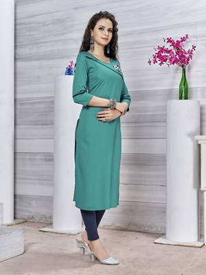 Teal-blue embroidered rayon pakistani-kurtis 2
