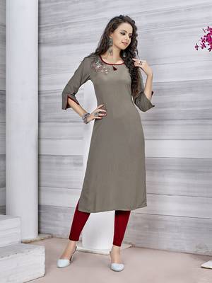 Grey embroidered rayon pakistani-kurtis 1