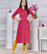 Light-pink embroidered rayon pakistani-kurtis