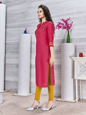 Light-pink embroidered rayon pakistani-kurtis 3