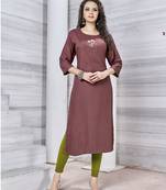 Light-brown embroidered rayon pakistani-kurtis