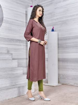 Light-brown embroidered rayon pakistani-kurtis 2