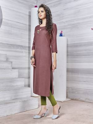 Light-brown embroidered rayon pakistani-kurtis 3