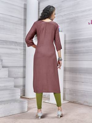 Light-brown embroidered rayon pakistani-kurtis 4