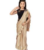 Gold self design polyester stitched lehenga