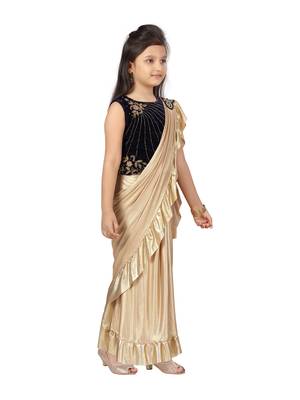Gold self design polyester stitched lehenga 2