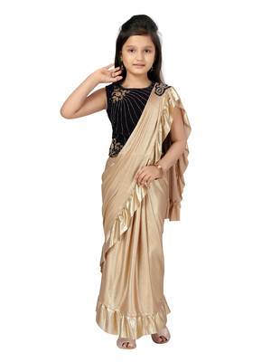 Gold self design polyester stitched lehenga 5