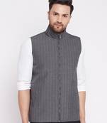 Grey plain woolen blends nehru jacket