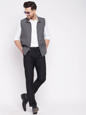 Grey plain woolen blends nehru jacket 2