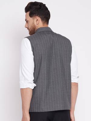 Grey plain woolen blends nehru jacket 4