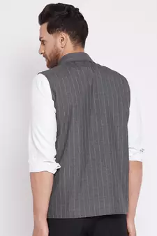 Grey plain woolen blends nehru jacket