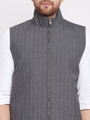 Grey plain woolen blends nehru jacket 5