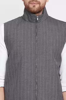 Grey plain woolen blends nehru jacket