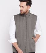 Brown plain woolen blends nehru jacket