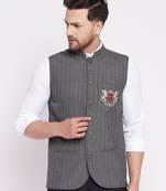 Grey plain woolen blends nehru jacket