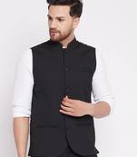 Black plain woolen blends nehru jacket