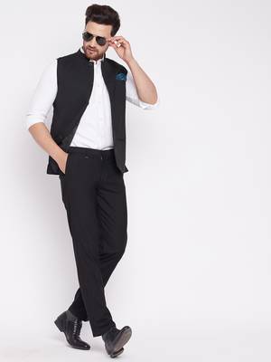 Black plain woolen blends nehru jacket 2