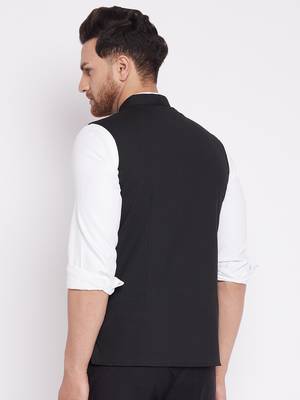 Black plain woolen blends nehru jacket 4